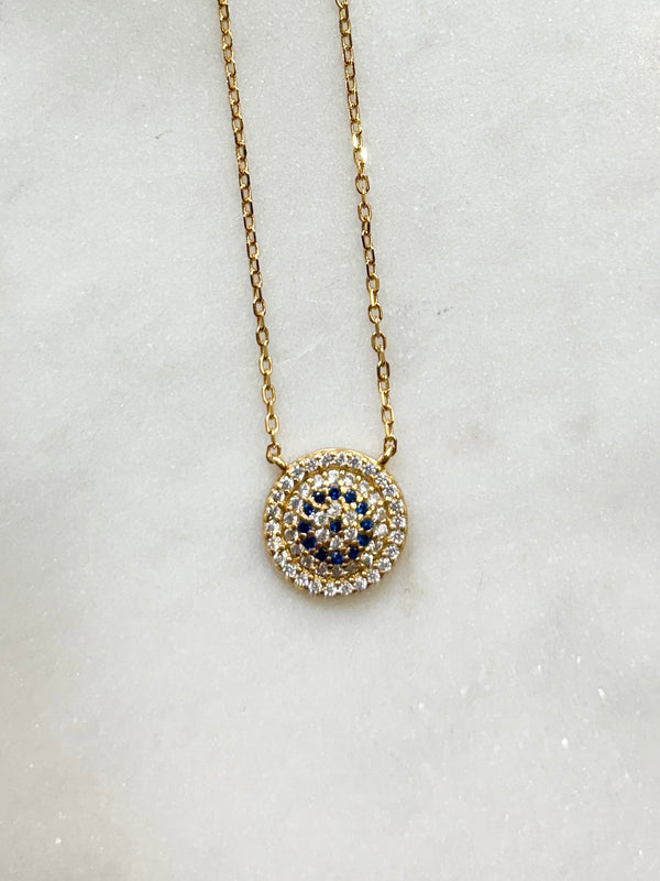 Dainty Round Pave Evil Eye Necklace