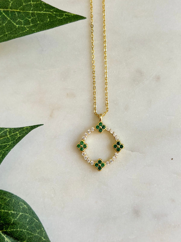 Ashely Sparkle Circle Green Necklace