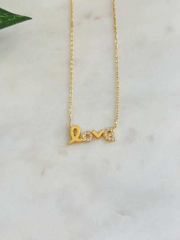 Love Cursive Sparkle Necklace