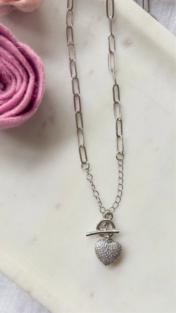 Pave Heart Toggle Necklace