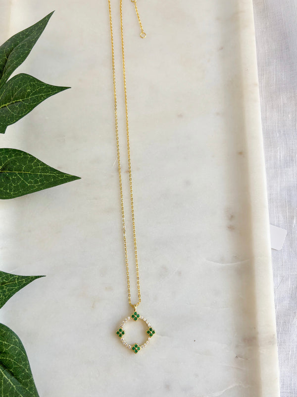 Ashely Sparkle Circle Green Necklace