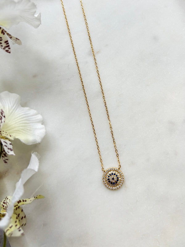 Dainty Round Pave Evil Eye Necklace