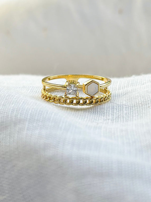 Stack Mother Pearl Sparkle Ring