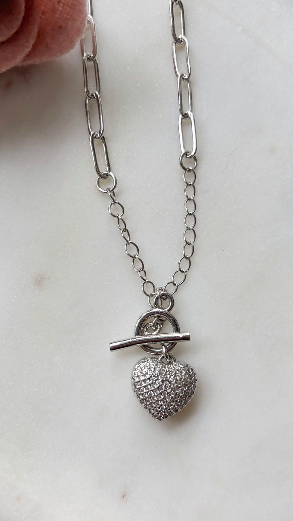 Pave Heart Toggle Necklace