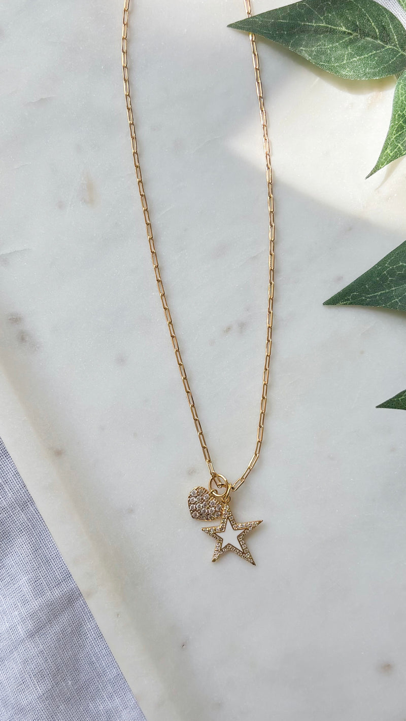 Shooting Star & Heart Charm Necklace