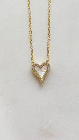 Heart Mother of Pearl Sparkle Necklace Small