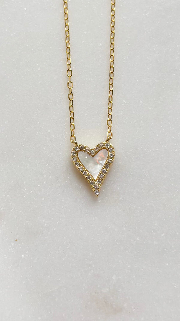 Heart Mother of Pearl Sparkle Necklace Small