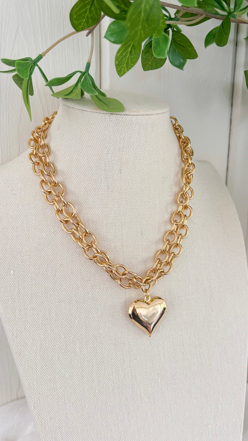 Puff Heart Rolo Long  Necklace