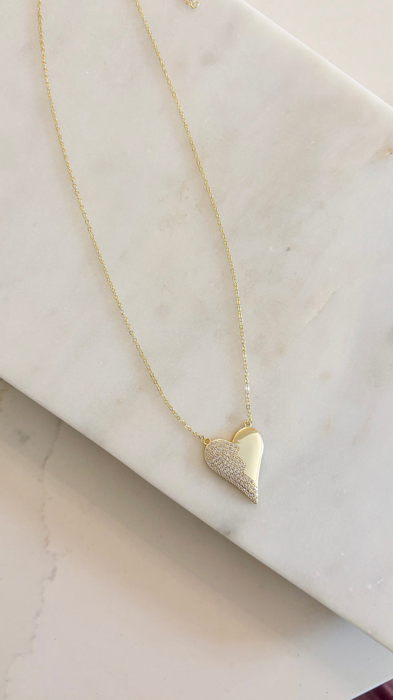 Amour Two Sided Gold Heart Necklace