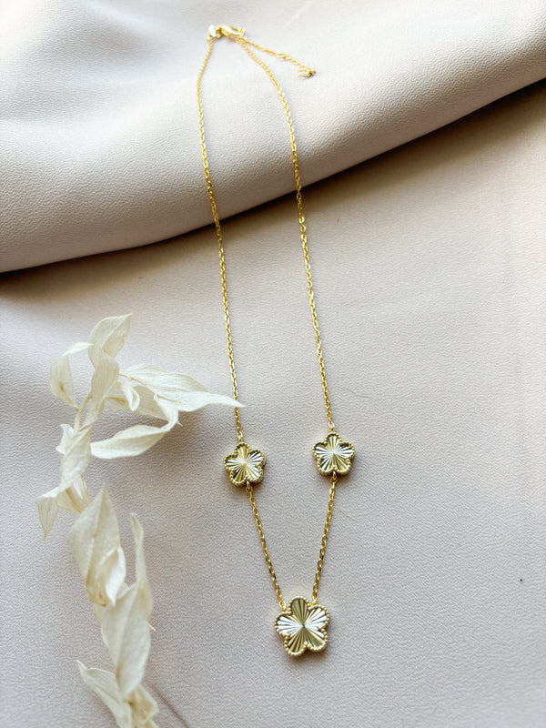 Three Flower Gold Necklace