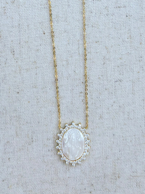 Mother of Pearl Virgin Mary Necklace