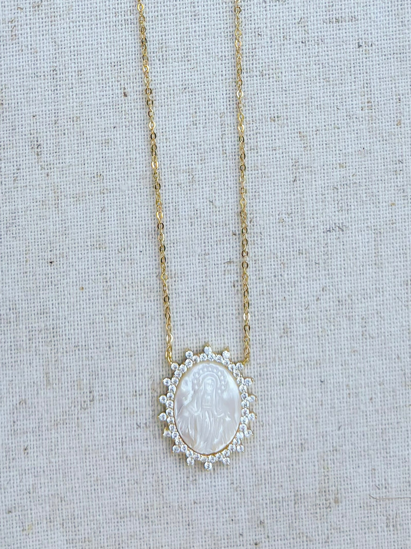 Mother of Pearl Virgin Mary Necklace